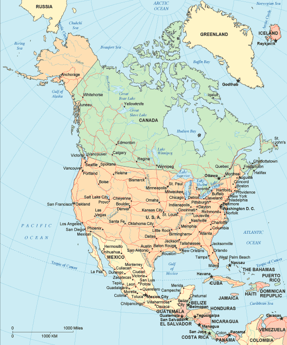 NORTH aMERICA pOLITICAL MAP